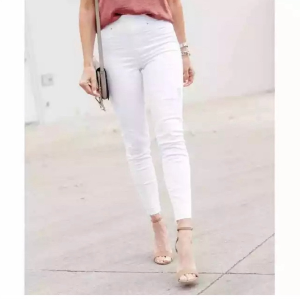 Spanx White Distressed Skinny Jeans